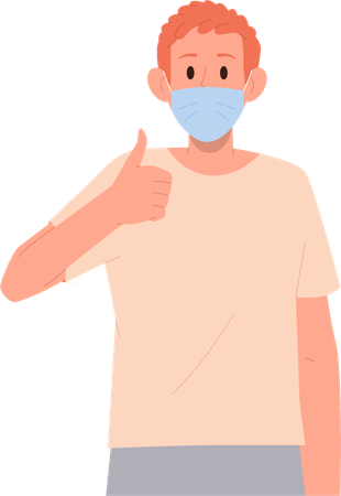 Young teenage boy wearing medical facial mask and showing okay gesture  イラスト