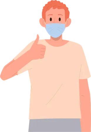 Young teenage boy wearing medical facial mask and showing okay gesture  イラスト