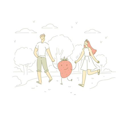 Young vegan couple on outdoor stroll  Illustration