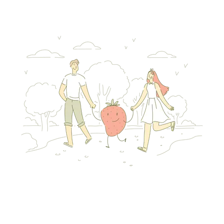 Young vegan couple on outdoor stroll  Illustration