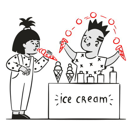 Young woman buy delicious ice cream  Illustration