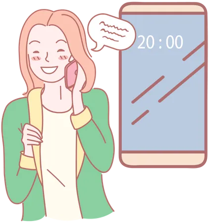 Young woman communicates via phone call  Illustration