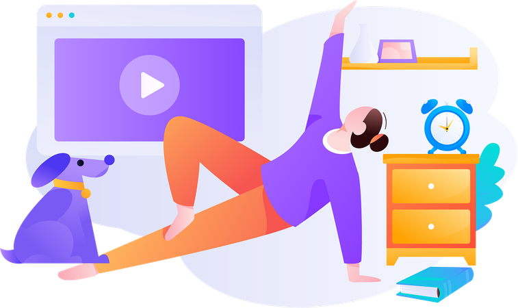 Young woman doing exercise at home  Illustration