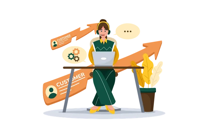 Young woman doing job at customer care  Illustration