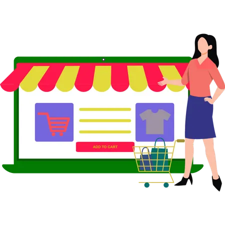 Young woman doing online shopping  Illustration