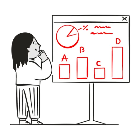 Young Woman examine statistics information  イラスト