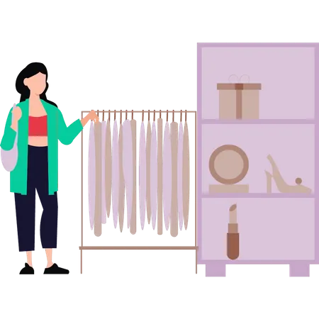 Young woman looking at her closet  Illustration