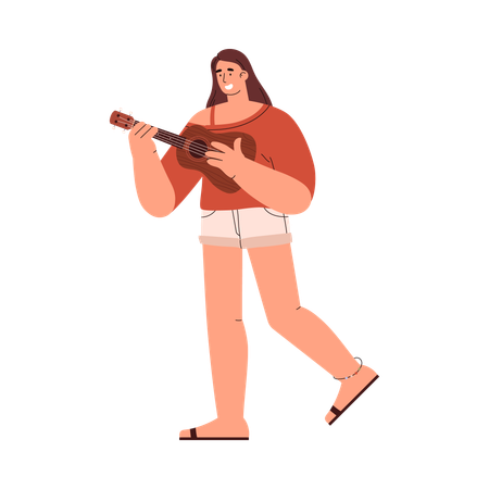 Young woman playing ukulele  Illustration