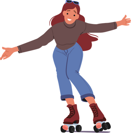 Young Woman riding Roller Skate  イラスト