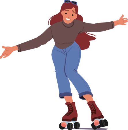 Young Woman riding Roller Skate  イラスト