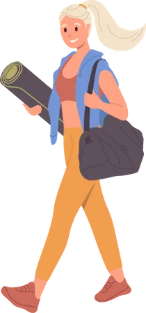 Young woman walking with training accessories feeling good and happy after training  イラスト