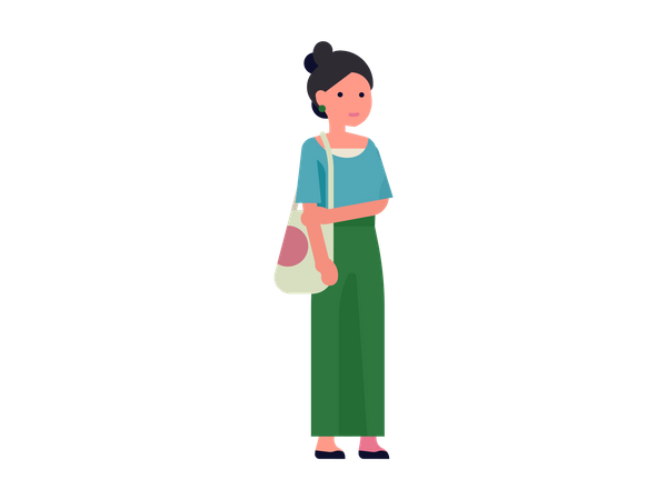 Young woman with shoulder bag  Illustration