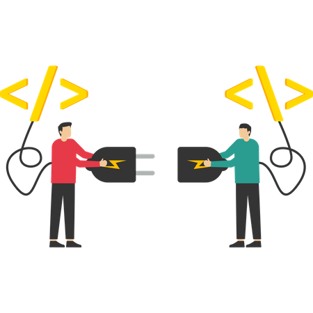 Toma de programador que conecta entre programas de codificación.  Ilustración