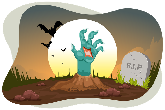 Zombie hand coming out of grave  Illustration