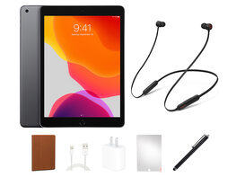 Apple iPad 7th Gen (2019) 128GB WiFi Space Gray (Refurbished) with Beats Flex Headphones Bundle