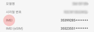 정보 내 ‘IMEI’ 정보 확인 가능
