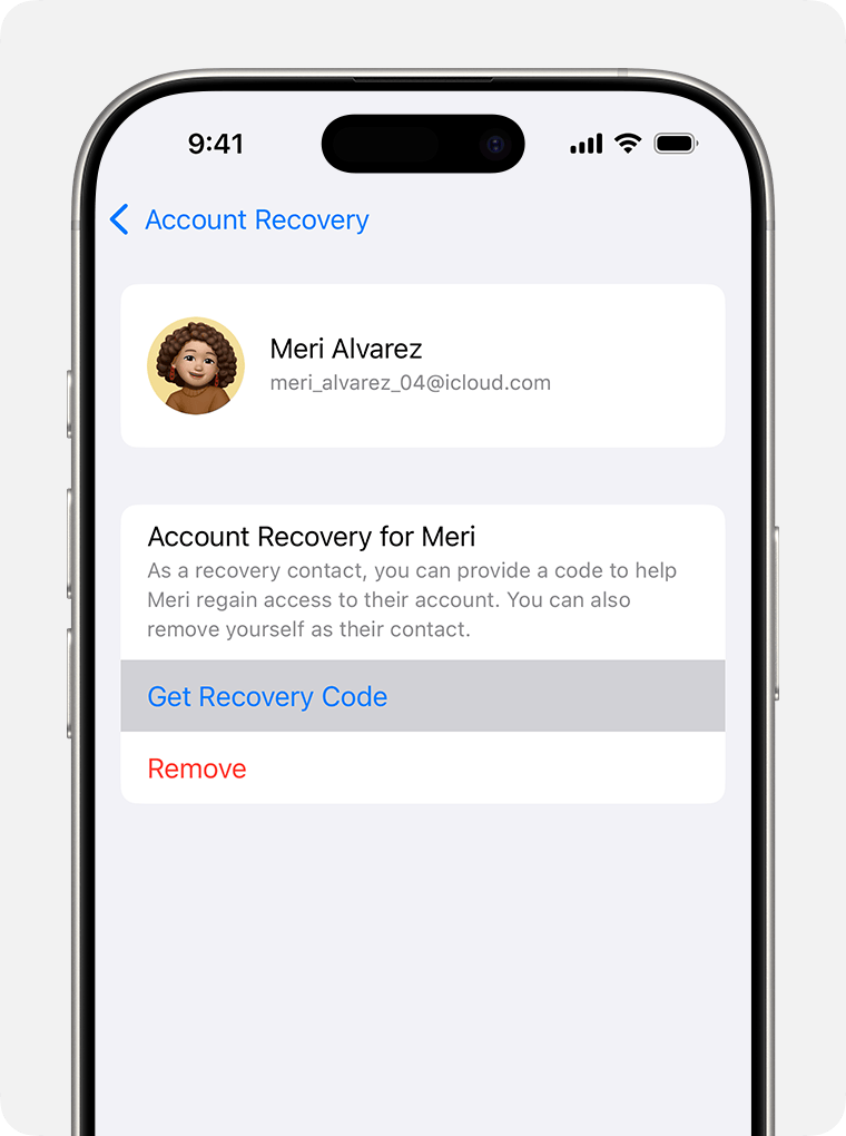 On iPhone, get a recovery code to help a friend or family member regain access to their account.