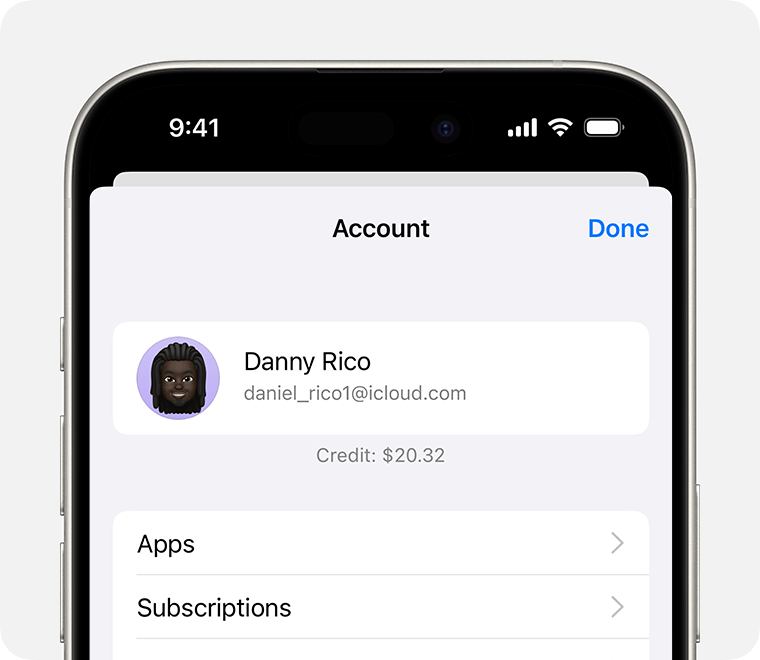 The Account screen in the App Store on iOS, with the account balance displayed.