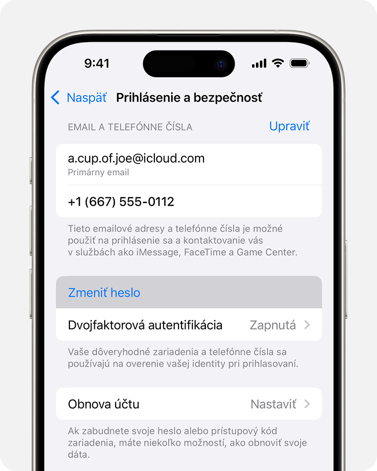 iPhone zobrazujúci tlačidlo Zmeniť heslo v menu Nastavenia