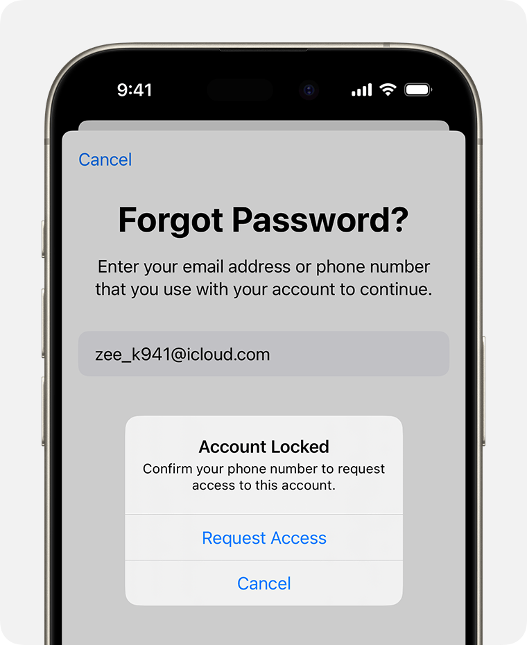 If your account is locked, you can request access right from the alert.