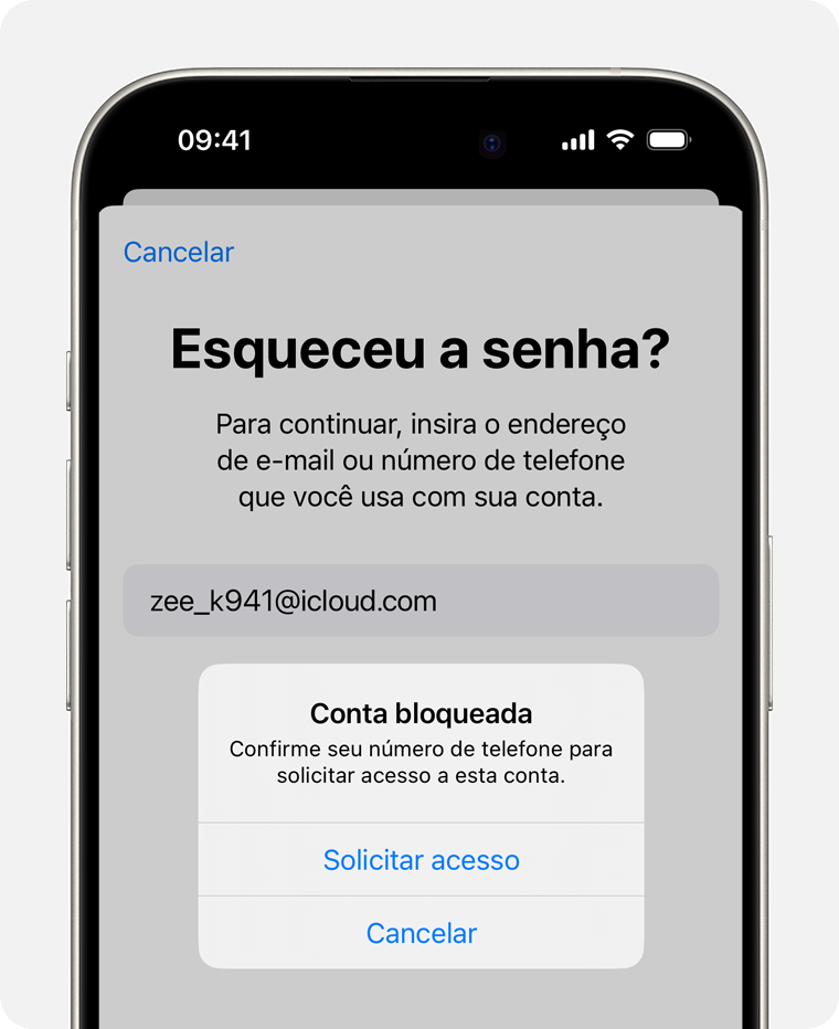 Se a conta estiver bloqueada, você poderá solicitar acesso diretamente do alerta.