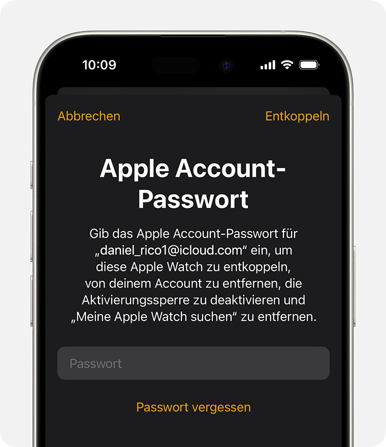 Aufforderung zur Eingabe des Apple Account-Passworts zum Aufheben der Aktivierungssperre