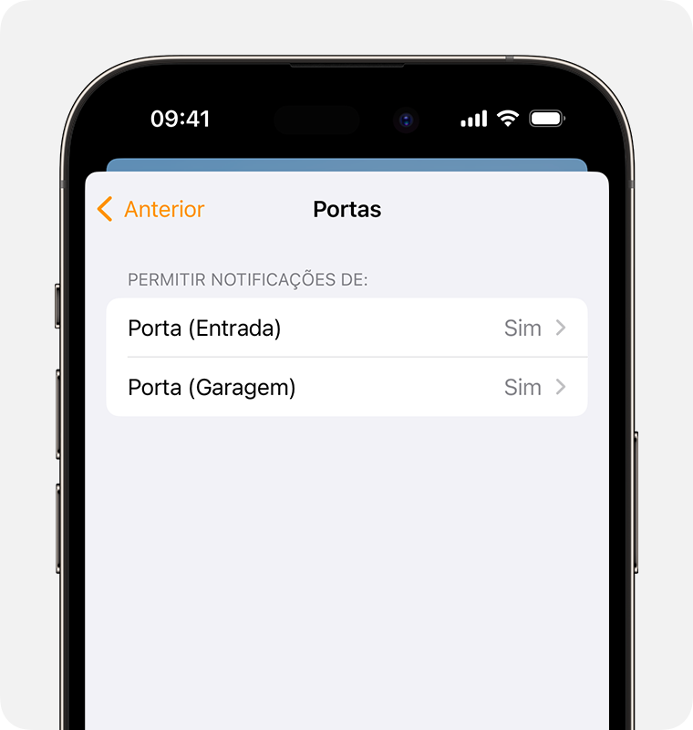 As notificações dos acessórios são ativadas para todos os sensores de porta