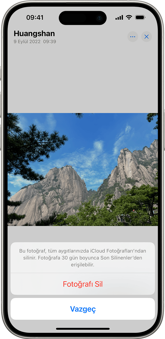 Fotoğrafı Sil seçeneğini gösteren iPhone ekranı