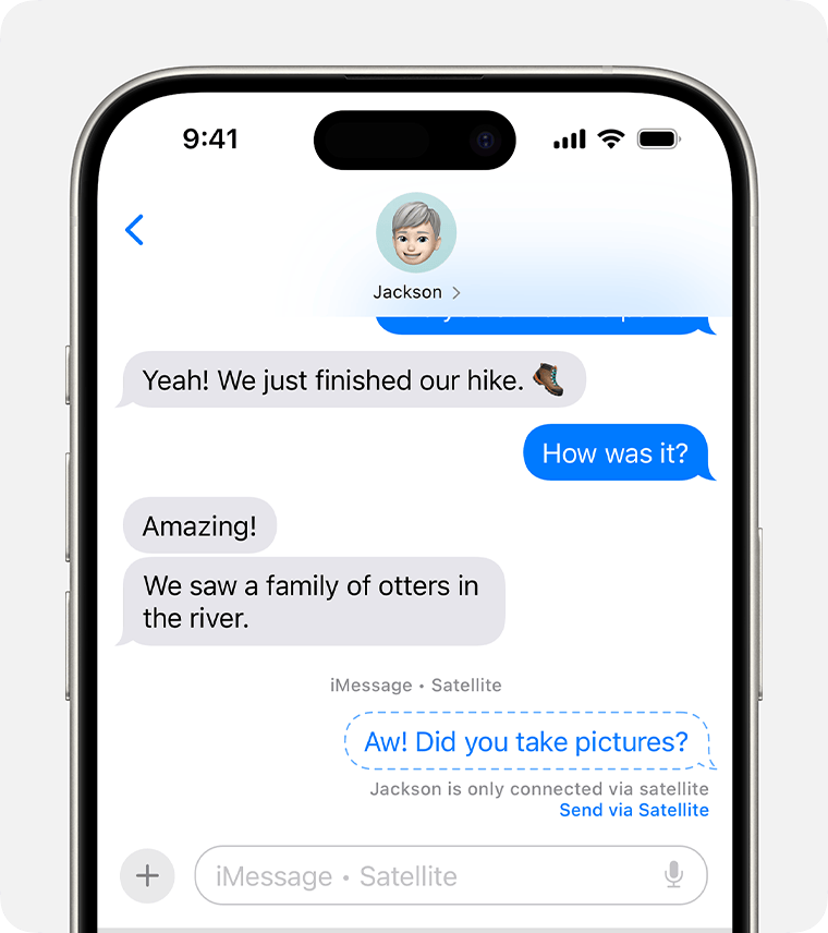 Για να στείλετε ένα iMessage σε κάποιον χωρίς κάλυψη κινητού δικτύου και Wi-Fi, αγγίξτε «Αποστολή μέσω δορυφόρου».