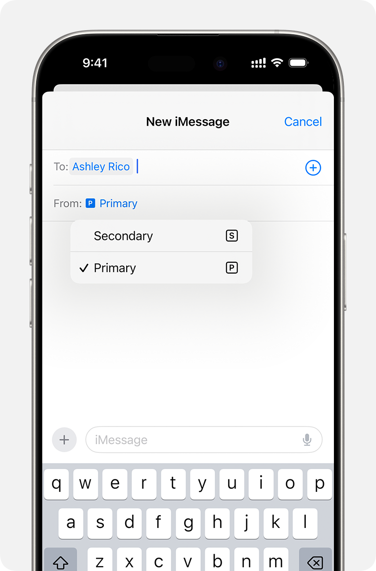 Choix de la ligne double eSIM pour l’envoi de messages via iMessage ou SMS/MMS