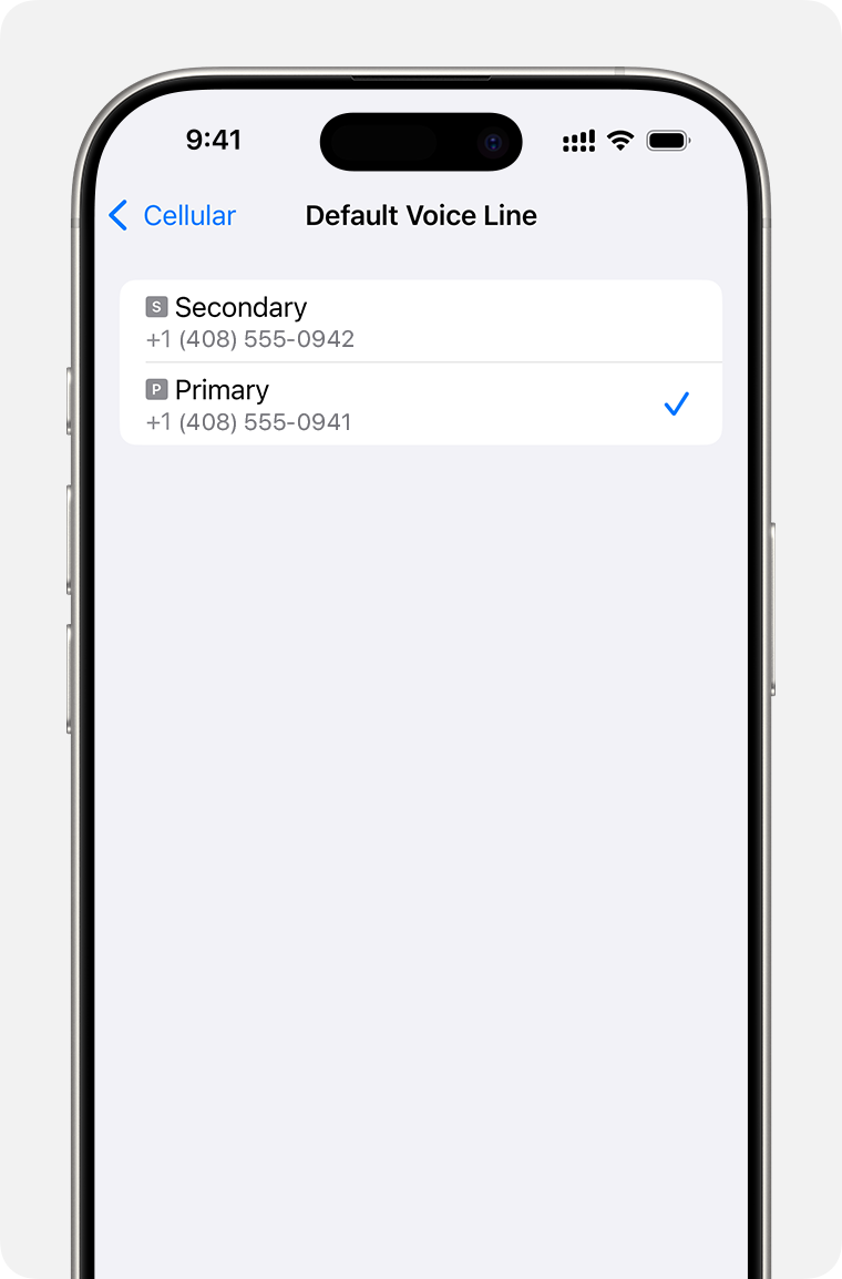 Écran de configuration de la double eSIM permettant de sélectionner le numéro par défaut.