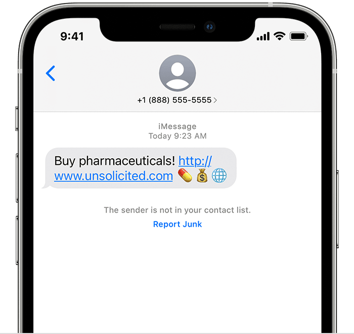 At the bottom of a message, you can tap the option to report an iMessage as junk.