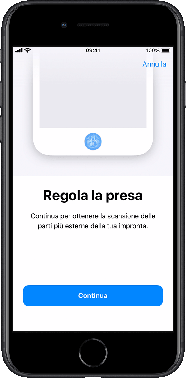 Impostazioni in iOS 15 su iPhone SE; configurazione Touch ID e codice; regolazione della presa