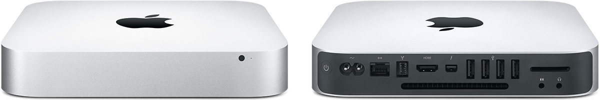 Front and back of Mac mini (Late 2014).