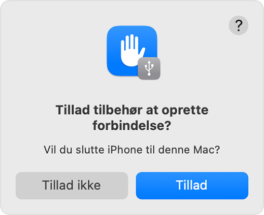 Besked om at tillade eller ikke tillade, at der oprettes forbindelse til tilbehør.