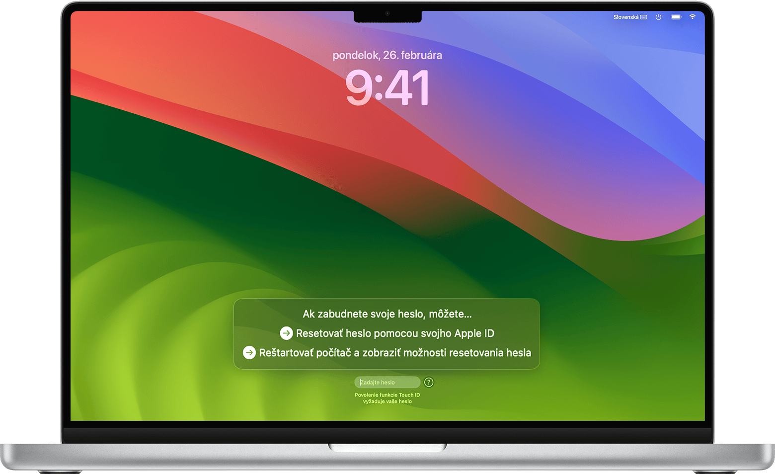 Možnosti resetovania hesla v prihlasovacom okne v systéme macOS Sonoma