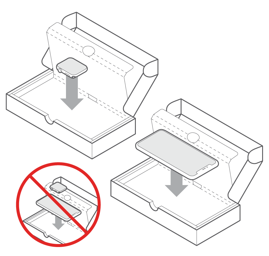 Embalar el Apple Watch o iPhone en la caja proporcionada