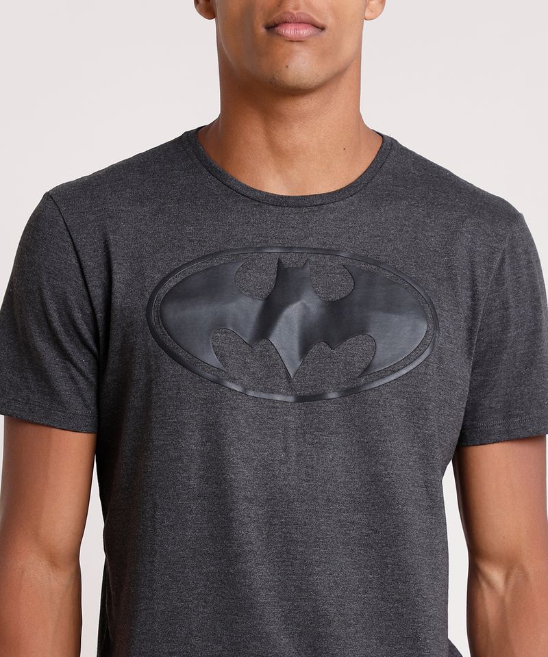 Camiseta Masculina Batman Manga Curta Gola Careca Cinza Mescla Escuro - C&A