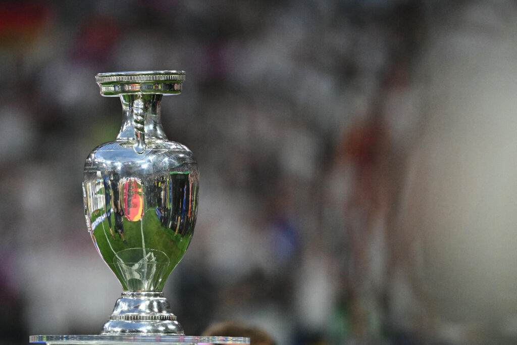 Euro 2024: European Championship in Germany, what it's all about. The UEFA Euro 2024 trophy is displayed on the pitch prior to the UEFA Euro 2024 Group A football match between Germany and Scotland at the Munich Football Arena in Munich on June 14, 2024. (Photo by MIGUEL MEDINA / AFP)