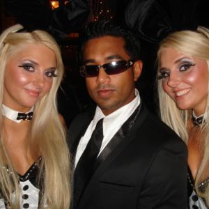 The Showstopper with Playboy Playmate twins Kristina and Karissa Shannon at the Playboy Mansion.