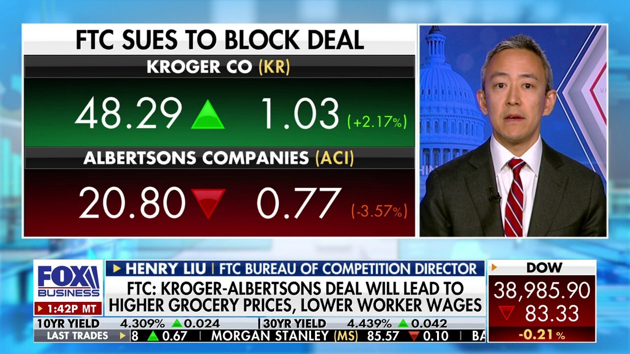 The director of the FTC's bureau of competition discusses its lawsuit to block the merger of Kroger and Albertsons on 'The Claman Countdown.'