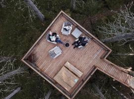 Treetop Ekne - Hytte i skogen med hengebru, khách sạn gia đình ở Levanger