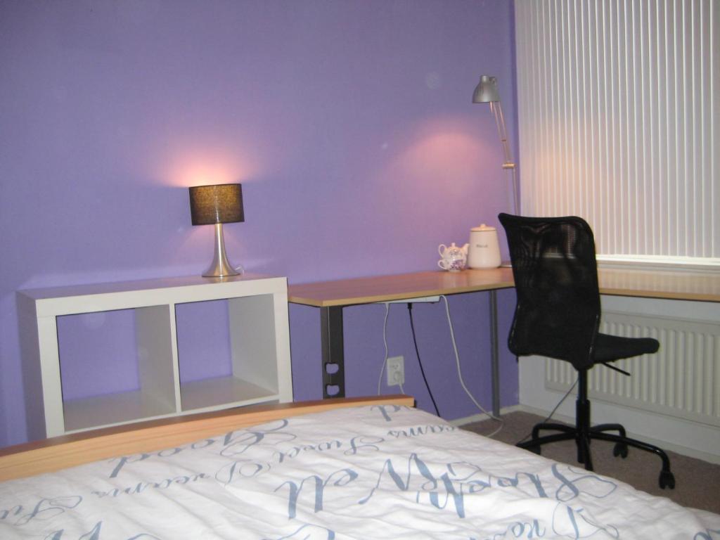 - une chambre avec un lit, un bureau et une chaise dans l'établissement Wim's Place Schiphol Amsterdam Airport, à Hoofddorp