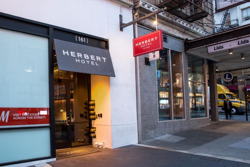 a facade of ayervelt hotel on a city street at Herbert Hotel in San Francisco