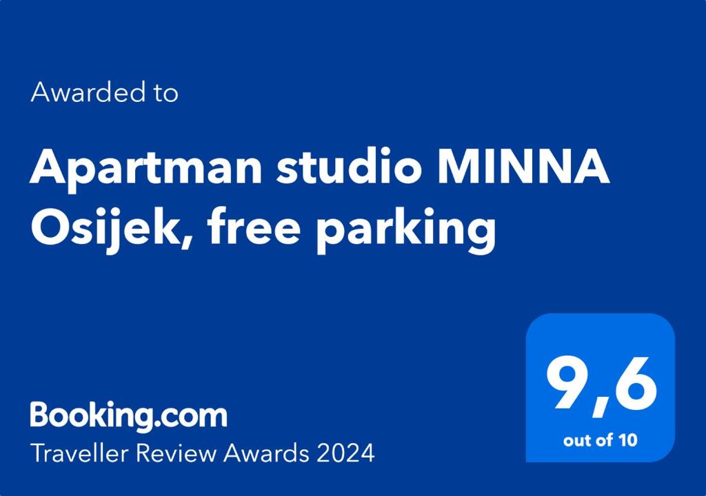 um sinal azul com as palavras aprilanan studio minima oakley free parking em Apartman studio MINNA Osijek, free parking em Osijek