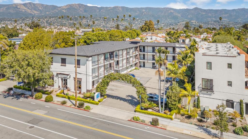 an aerial view of a large white building at Avania Inn of Santa Barbara in Santa Barbara