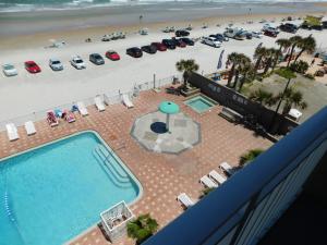 an overhead view of a swimming pool and a beach at Boardwalk Inn and Suites in Daytona Beach