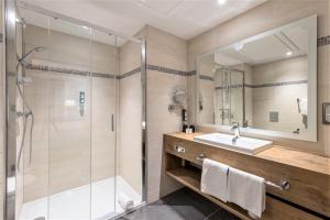 a bathroom with a sink and a shower at Château de Pourtalès in Strasbourg