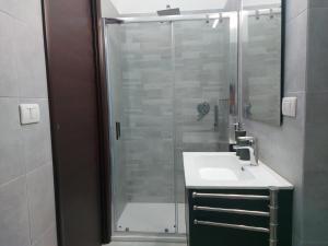 a bathroom with a sink and a glass shower at Arte Mia B&B in Reggio di Calabria