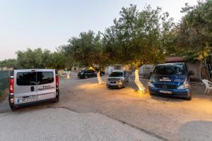 een groep auto's geparkeerd op een parkeerplaats met bomen bij Apartments Tina FREE transfer from-to the airport in Spáta